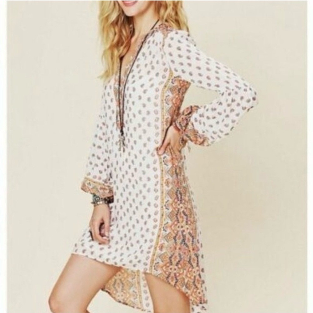 Free People Peacemaker Ivory Paisley Floral Print High-Low Bohemian Dress